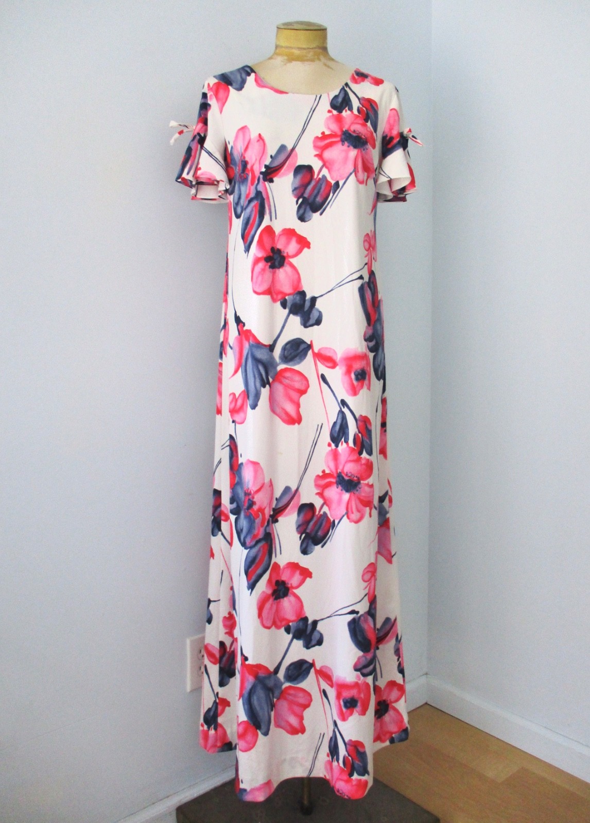 Vtg 60s 70s Liberty House Tropicana Hawaii Maxi Luau MuuMuu Dress Poly Knit S/M