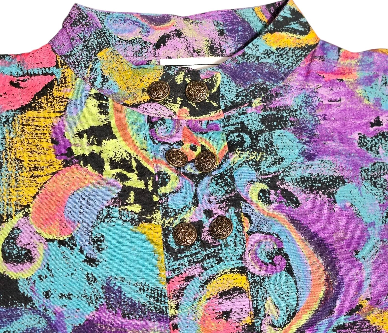 80s 90s City Girl Abstract Blouse Top Multicolor Womens 6 USA Long Sleeve Rayon