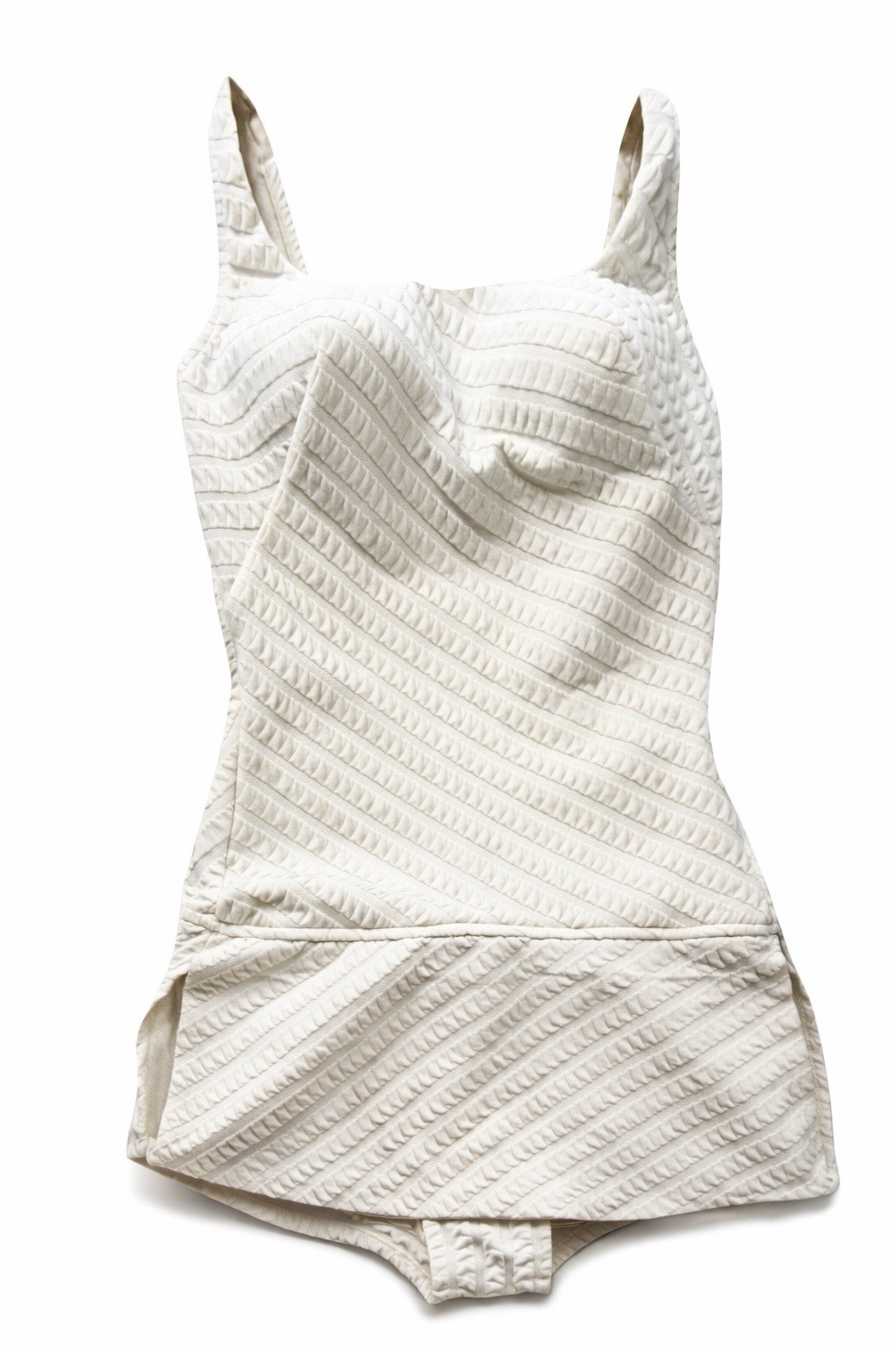 Rose Marie Reid Swimsuit White Ruched One Piece Vintage 50s Peplum Bathing Suit