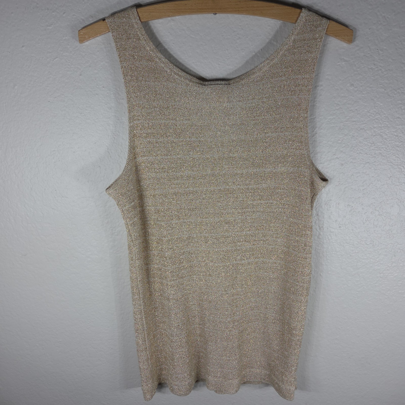 Vintage Matter Of Degrees Gold Metallic Knit Tank Top Size L Scoop Neck 90’s