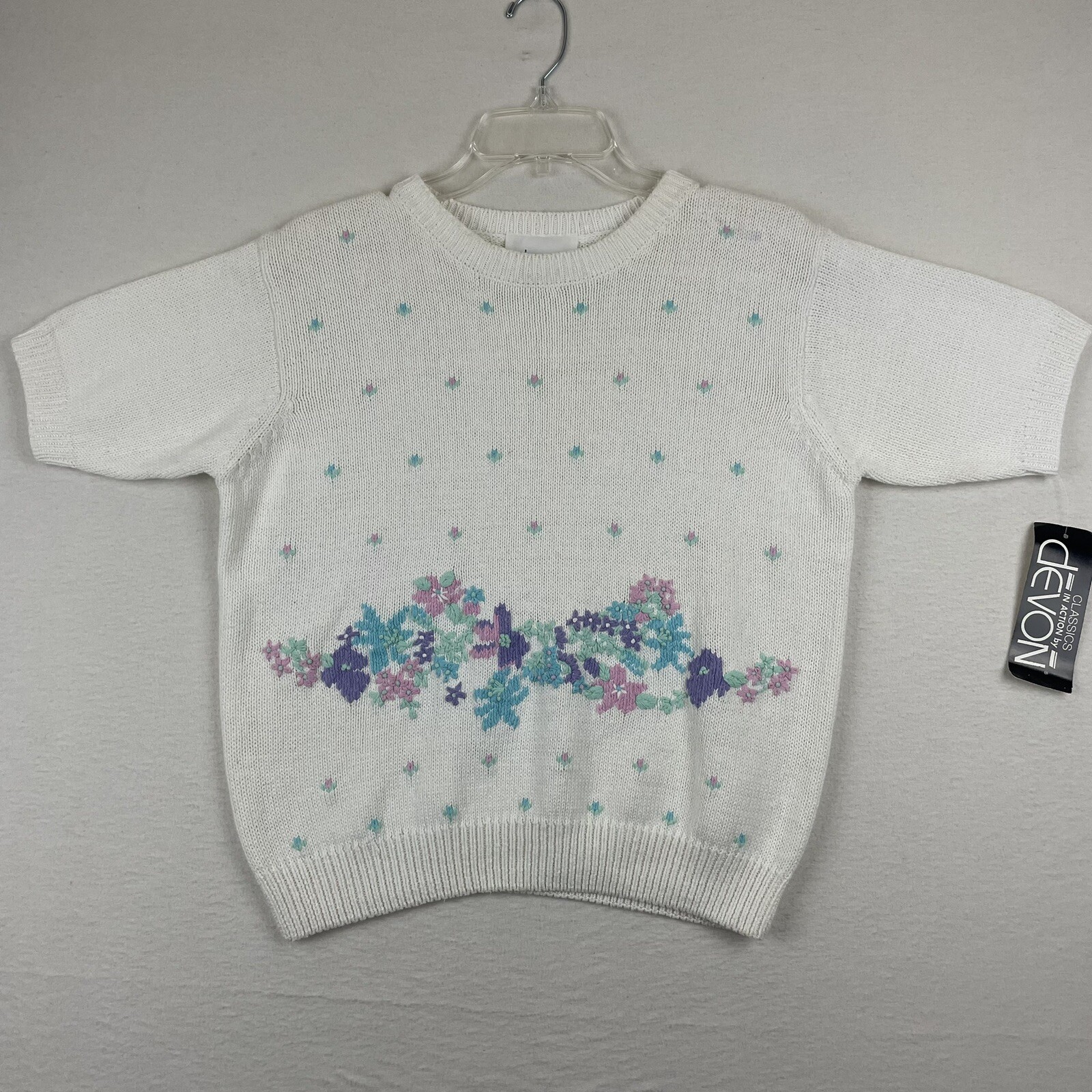 VTG NWT Devon USA Union Made Women’s Sweater L* Knit Crew Neck Pullover Floral