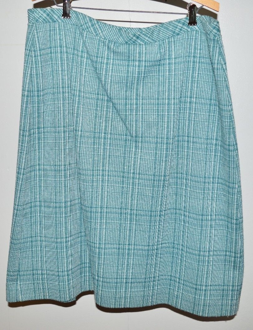 VTG LADY DEVON Green Cream Plaid Tweed Like Pleated Wool Skirt Size 34