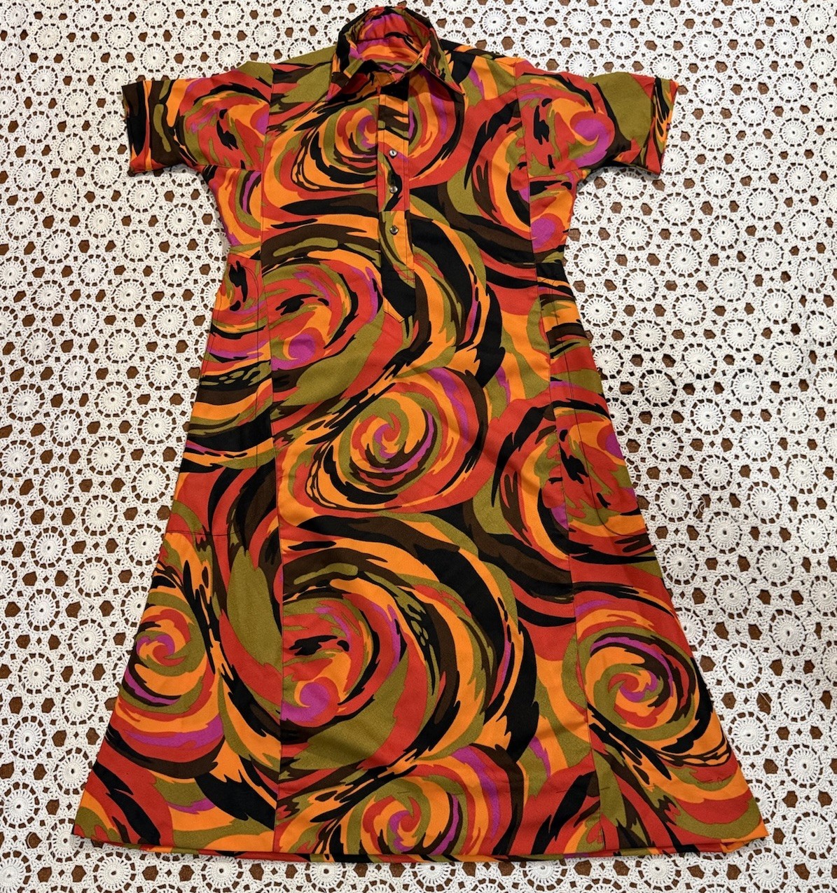 VTG 60s 70s Psychedelic Print Swirl Op Art Floral Island Vacation Groovy Hippie