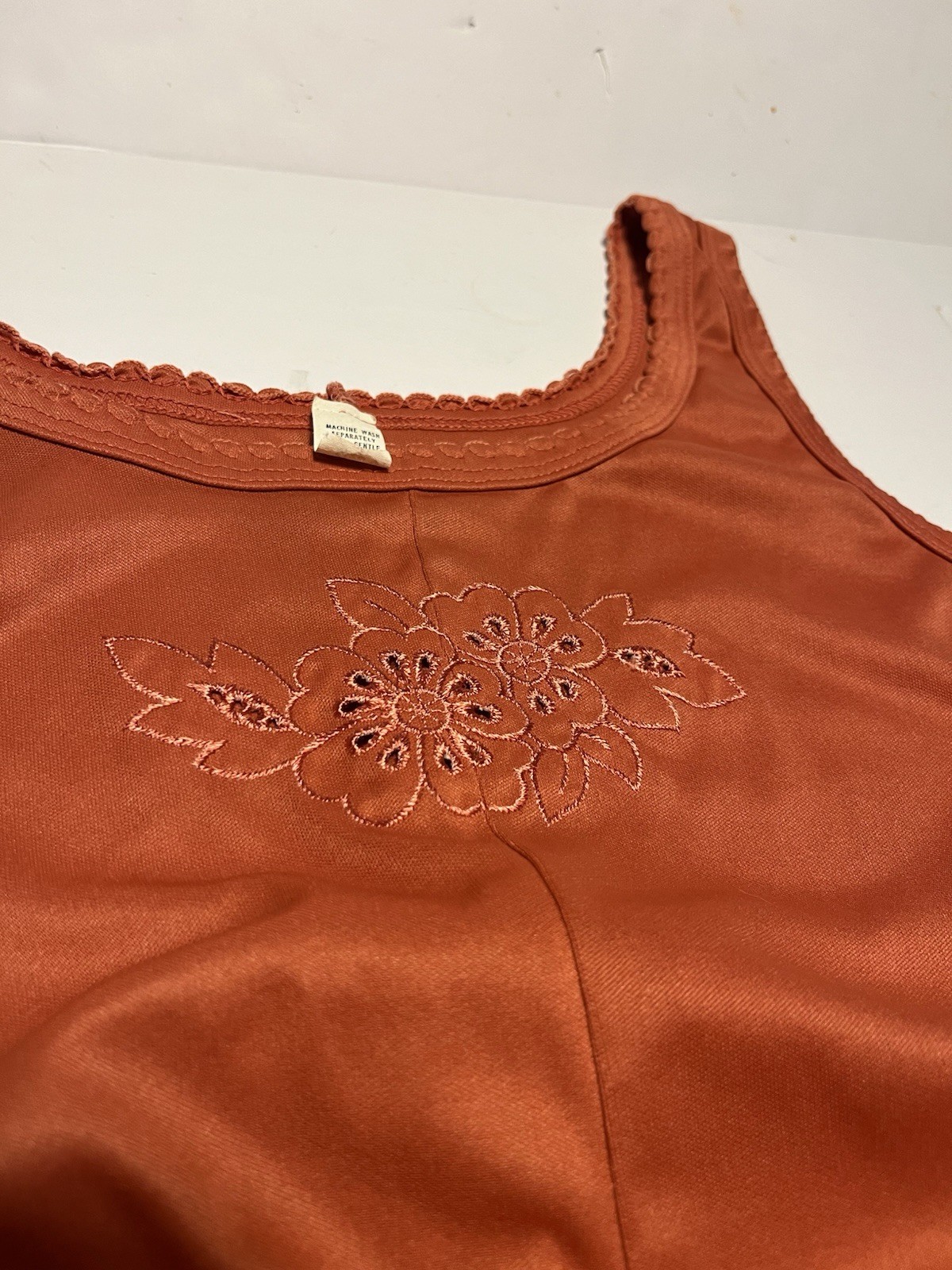 Vintage 60s 70s Size S/M Polyester Orange Dress Leather Belt