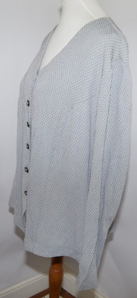 VTG Michael Blake Gray Black Dots Button Down Blouse Top Made in USA Womens 18