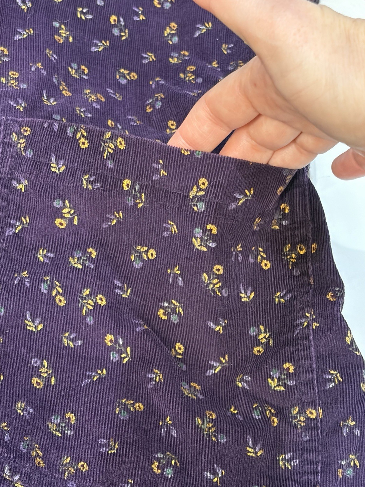 Vintage FADS Purple Floral Sleeveless Corduroy Romper Dress Pockets Women SZ 4P