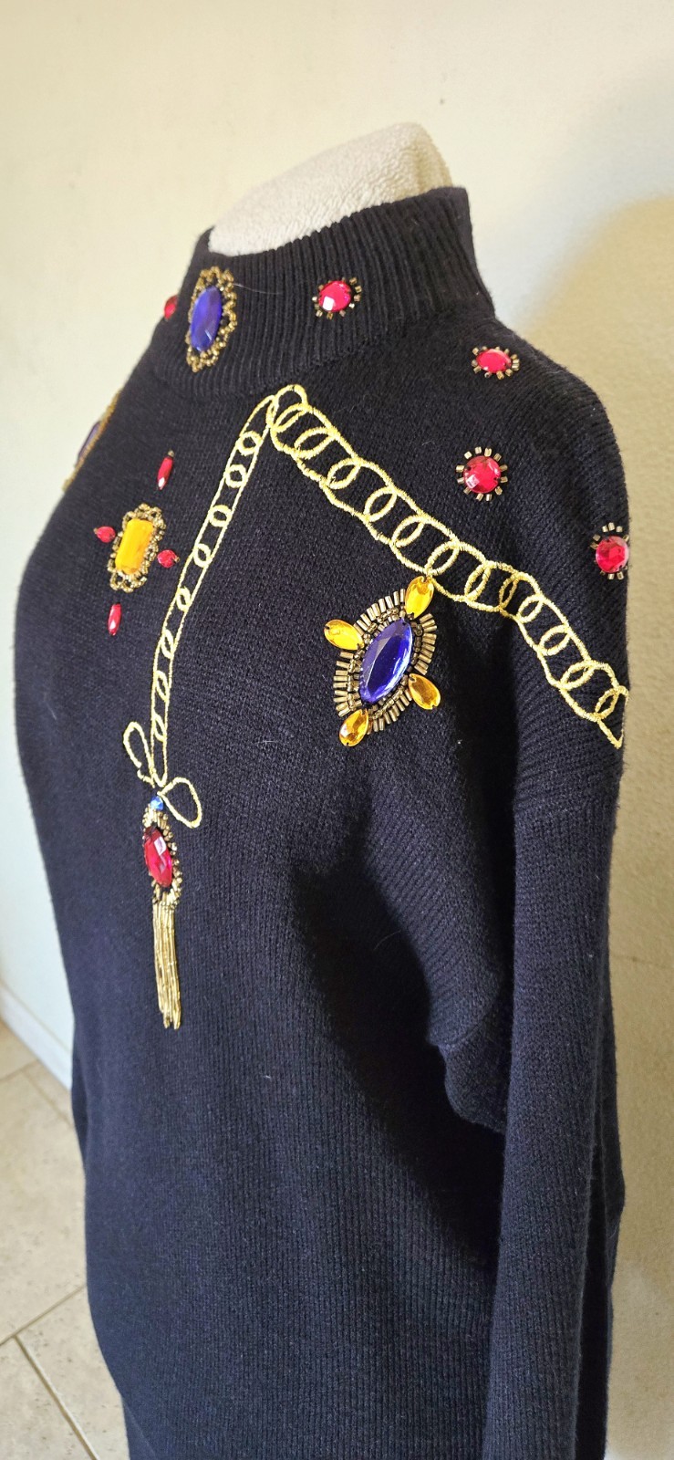 1980s PLAIN JANE by Sweet Baby Jane Black Embellished Sequined Sweater Dress M