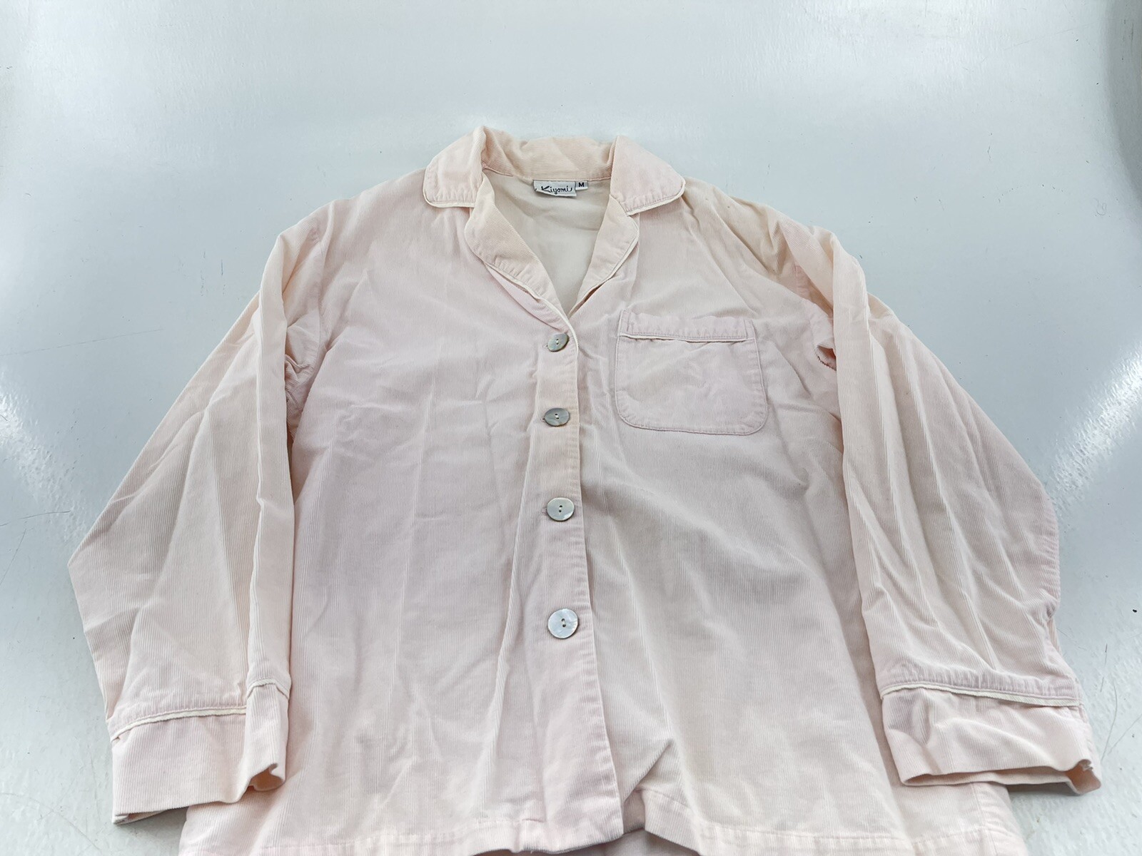 Women’s Pink Kiyomi Corduroy 2 Pc Pajama Set size Med Drawstring Pant Button Top