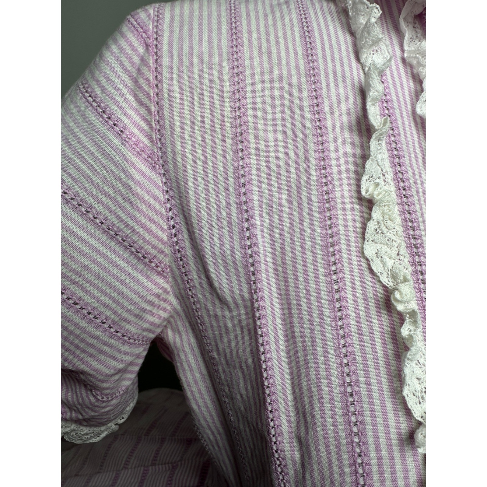 Cute Vintage 1950s Pixie of California Purple Candy Stripe Lace Ruffle Dress