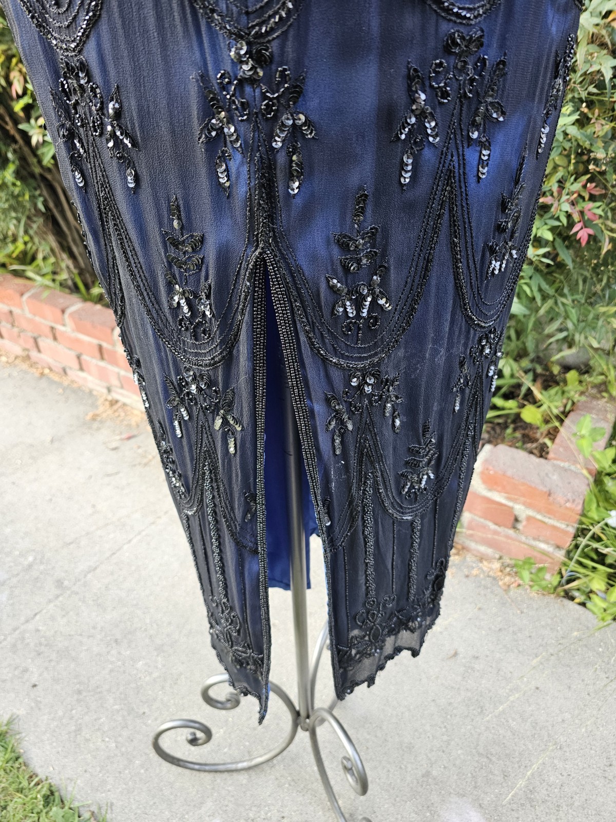 Vintage 1990s SCALA Art Deco Whimsigoth Hand Beaded Formal Evening Prom Gown