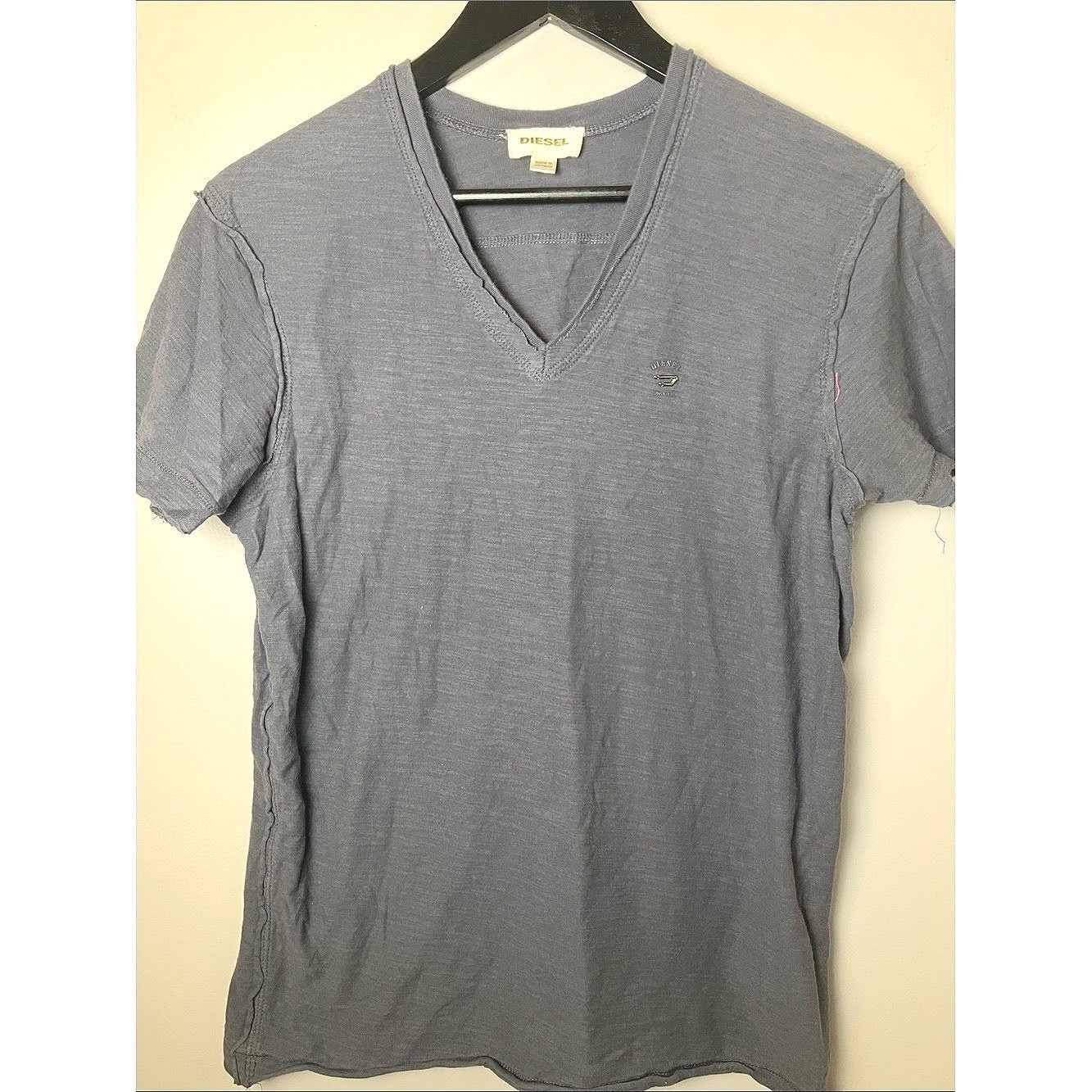 Diesel Vintage Women’s Short Sleeve V-Neck Tee Gray-Blue Size Medium Y2K Revival