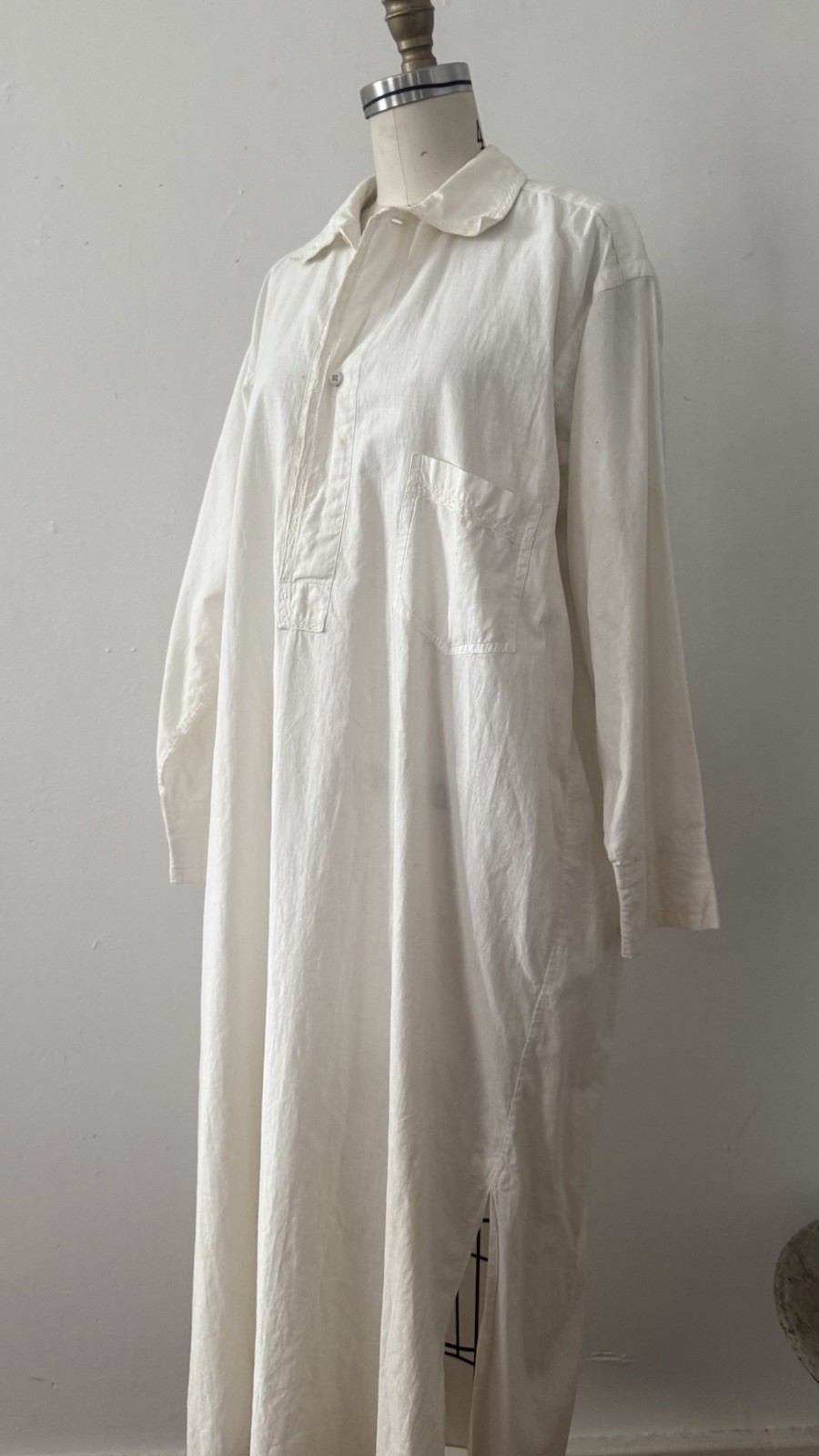 Antique Edwardian 1910s 1920s Cotton Night Shirt Dress Workwear Smock Oversized