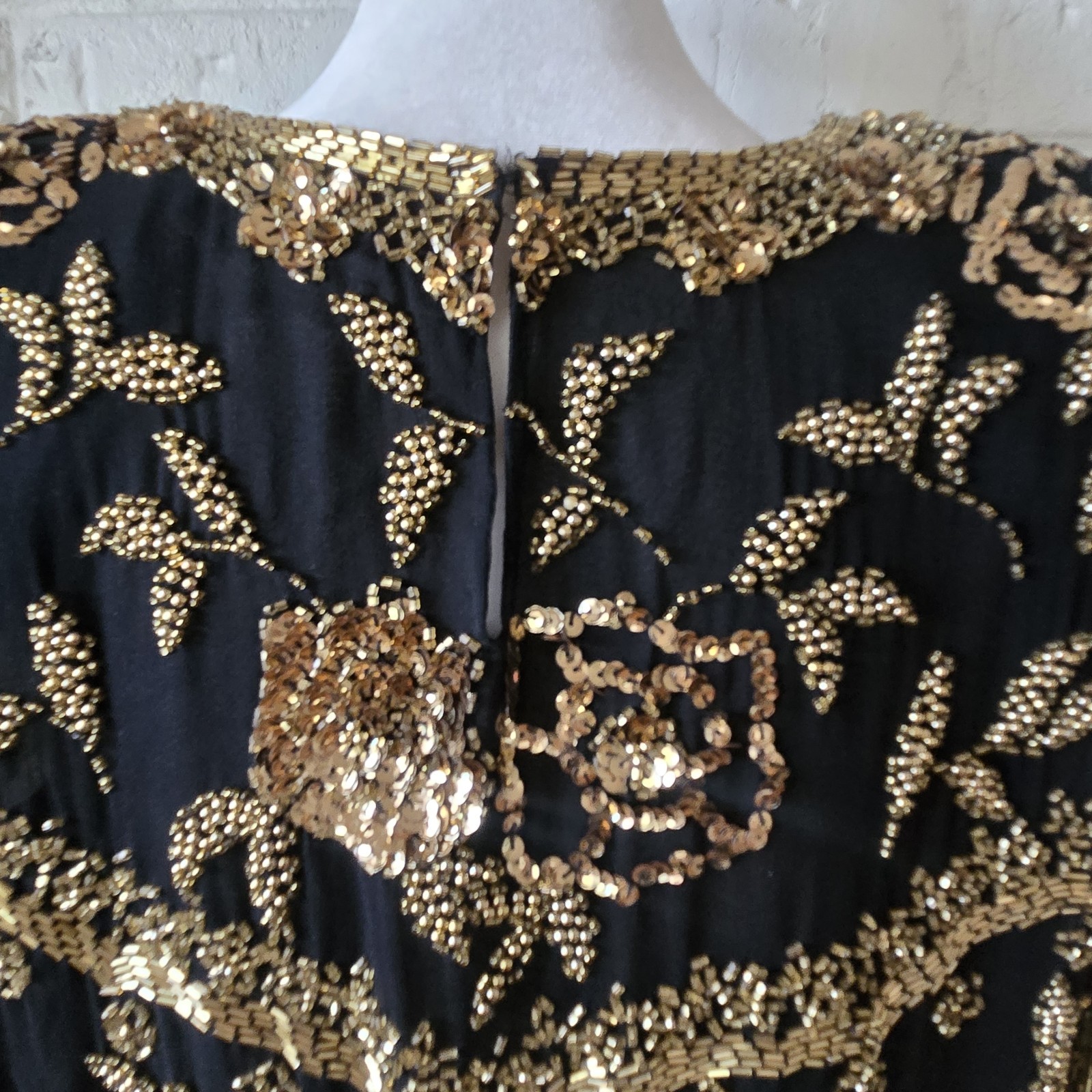 Vtg 80s 100%Silk Gold Embellished Top By Black Tie, S, Party, Formal