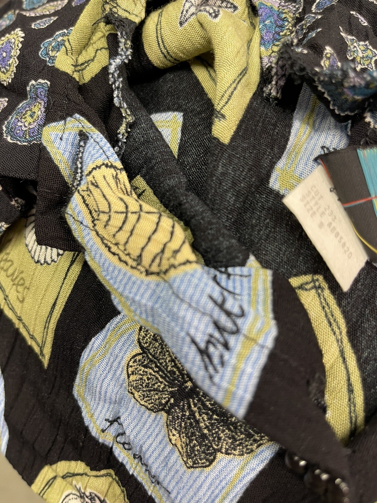 Rococo Vintage Size 8 Dress Button Front Novelty Print Black Blue Plant Seashell