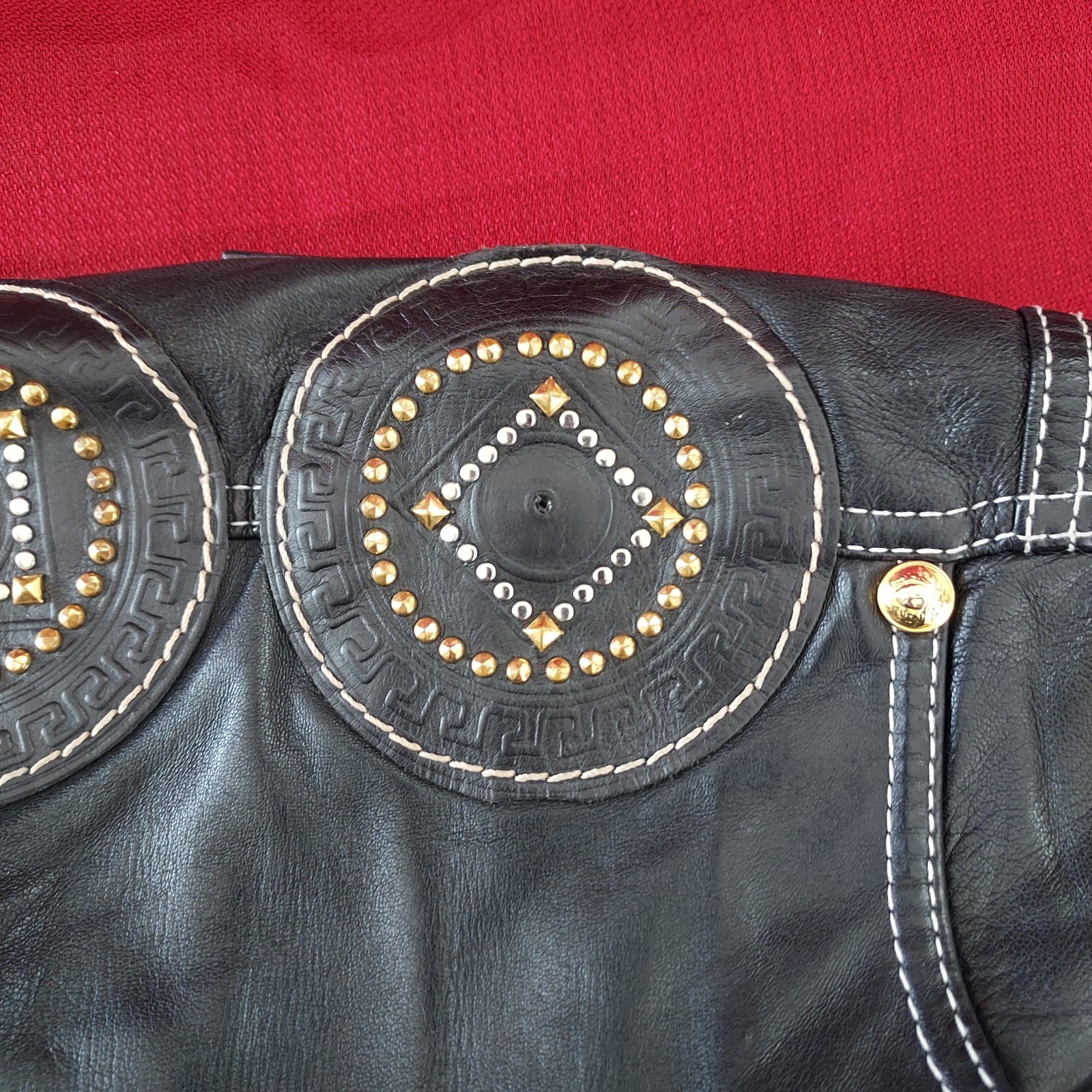 1991/92 GIANNI VERSACE COUTURE Black Leather Embroidered Studded Pants & Belt