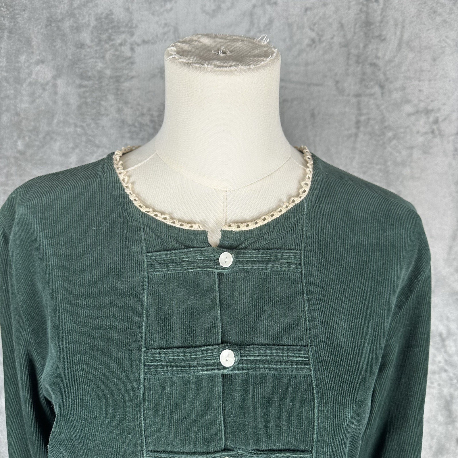 Vintage Corduroy Green Midi 10P Dress Renaissance Festival Prairie Boho Cottage