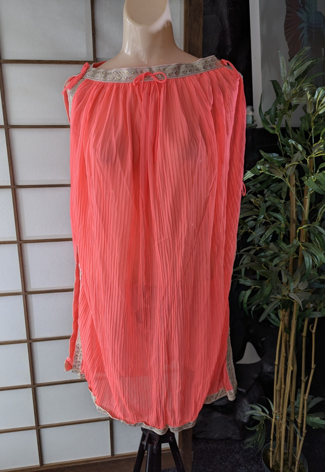 Vtg 60s GMC Neon Coral Grecian Style Baby Doll Nightgown Sz XL/XXL Swim Cover-up