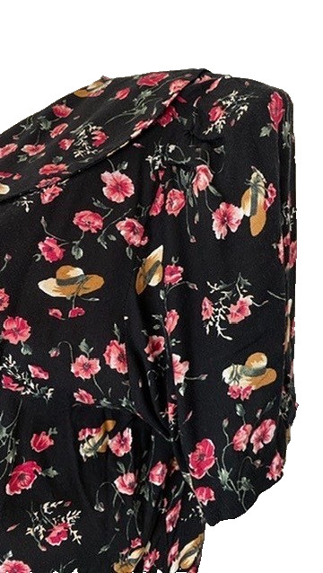 Vintage 1990s black pink romper XXL novelty print hats floral rayon plus size