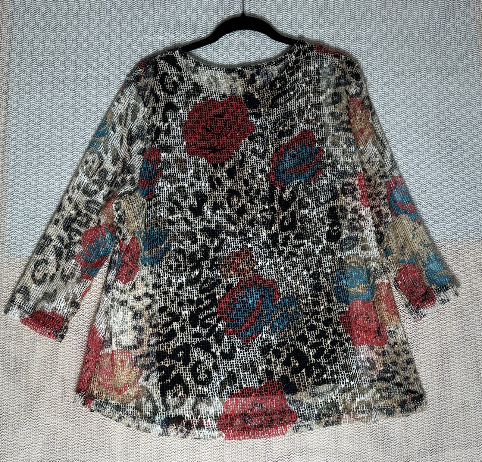Multiples Women’s Mesh Sequin Blouse Leopard Floral Animal Print Top 3/4 Sleeve