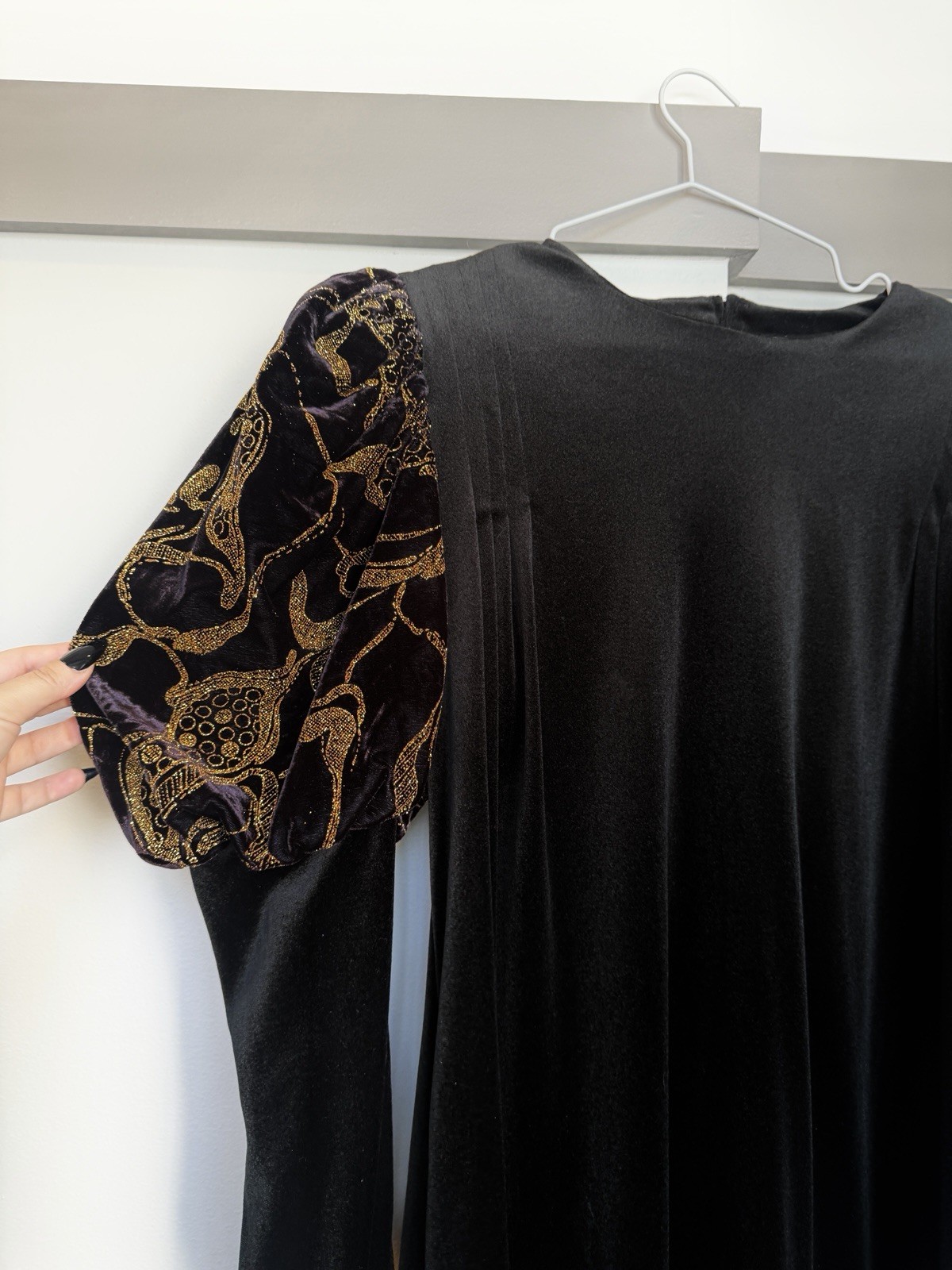 Vintage David Brown Saks Fifth Avenue Black Velvet Gold Brocade Midi Dress S