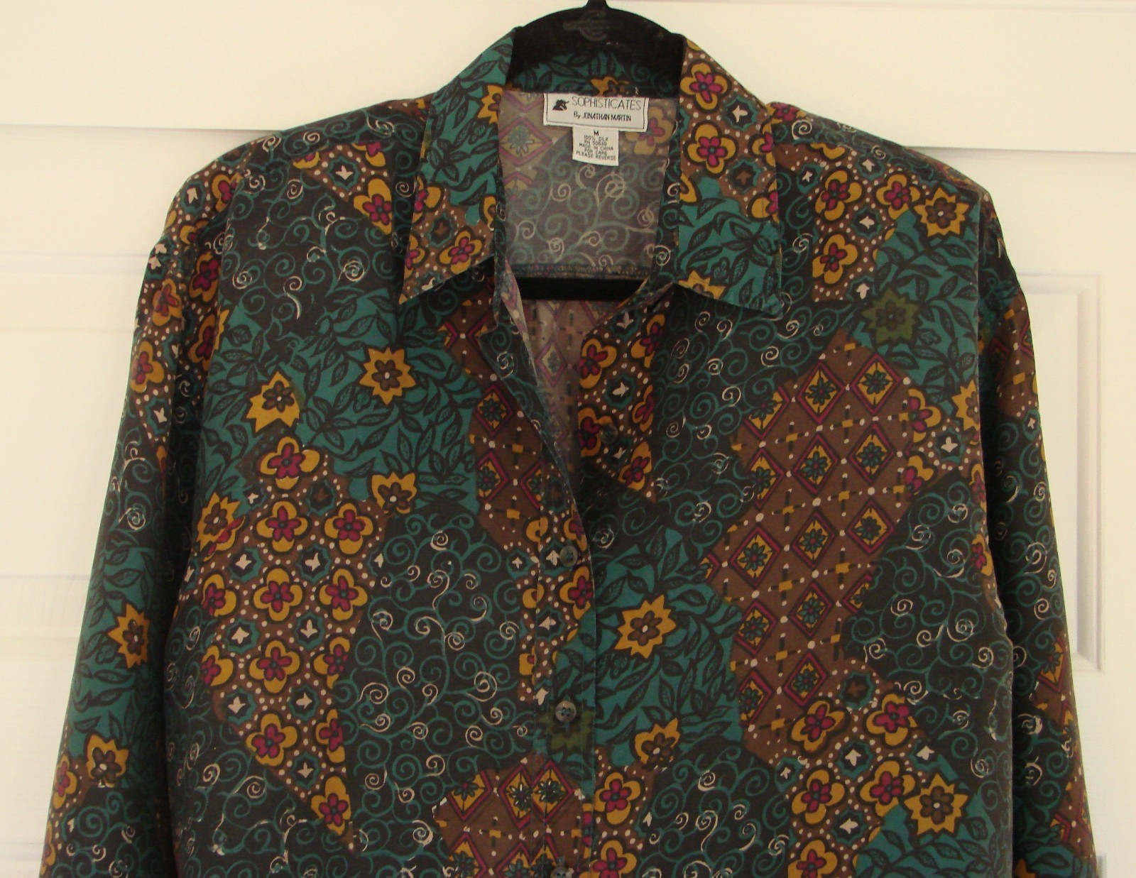 Vintage Sophisticates by JONATHAN MARTIN 80’s 90’s Colorful L/S Silk Blouse M
