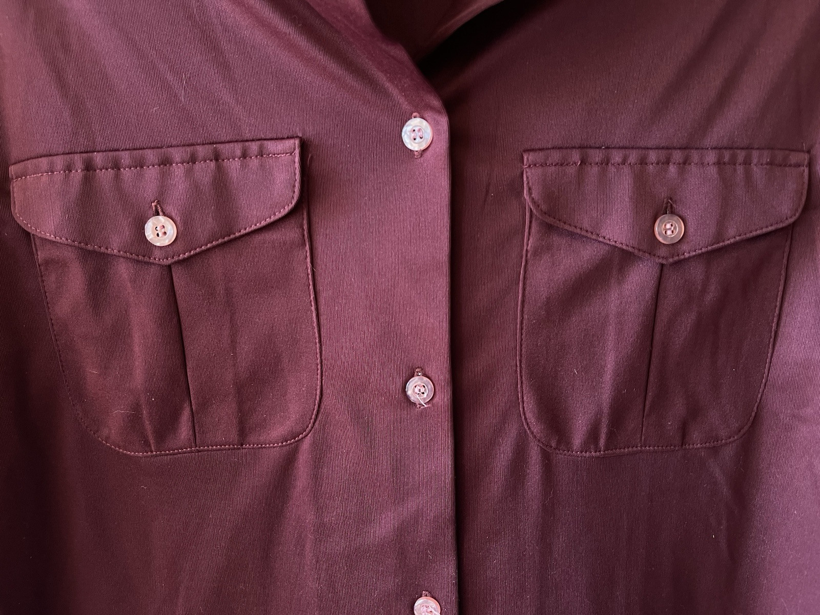 VINTAGE 70’s, AMY BARR, WOMEN’S L POLYESTER BURGUNDY WINE BLOUSE, EUC