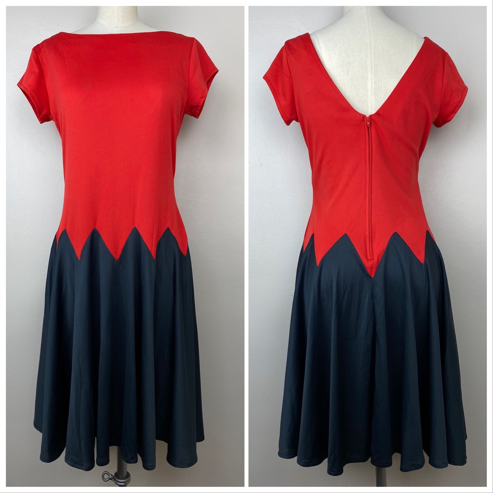 Vintage 1980s Color Block Dress Irresistible II S/M Zig Zag Drop Waist 80s