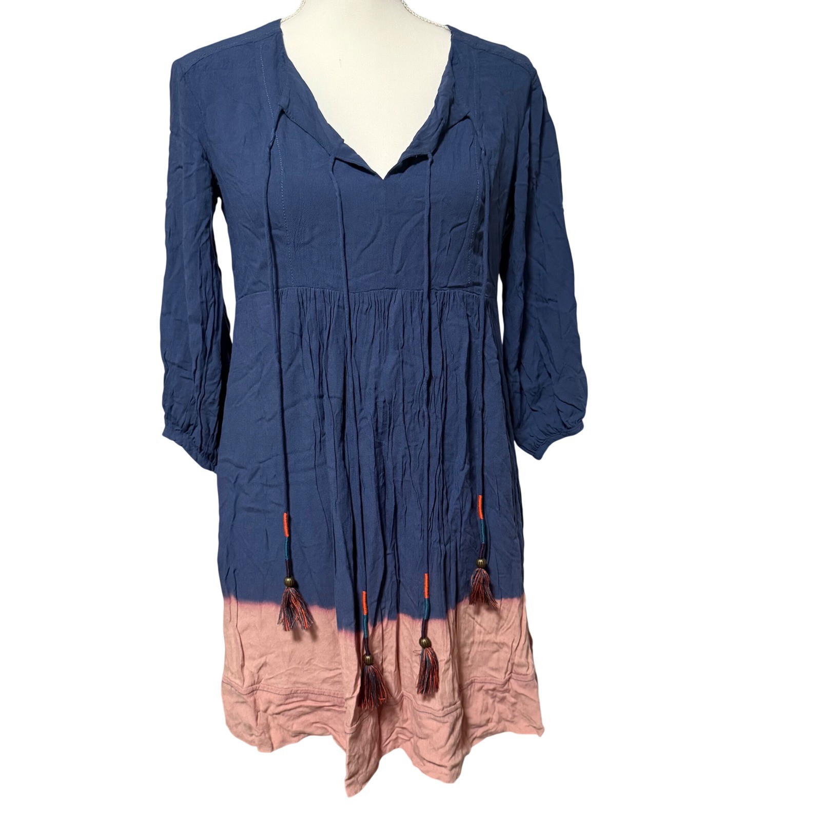 Anthropologie Holding Horses Mini Dress tie dye ombré tassel 2P fit and flare SM
