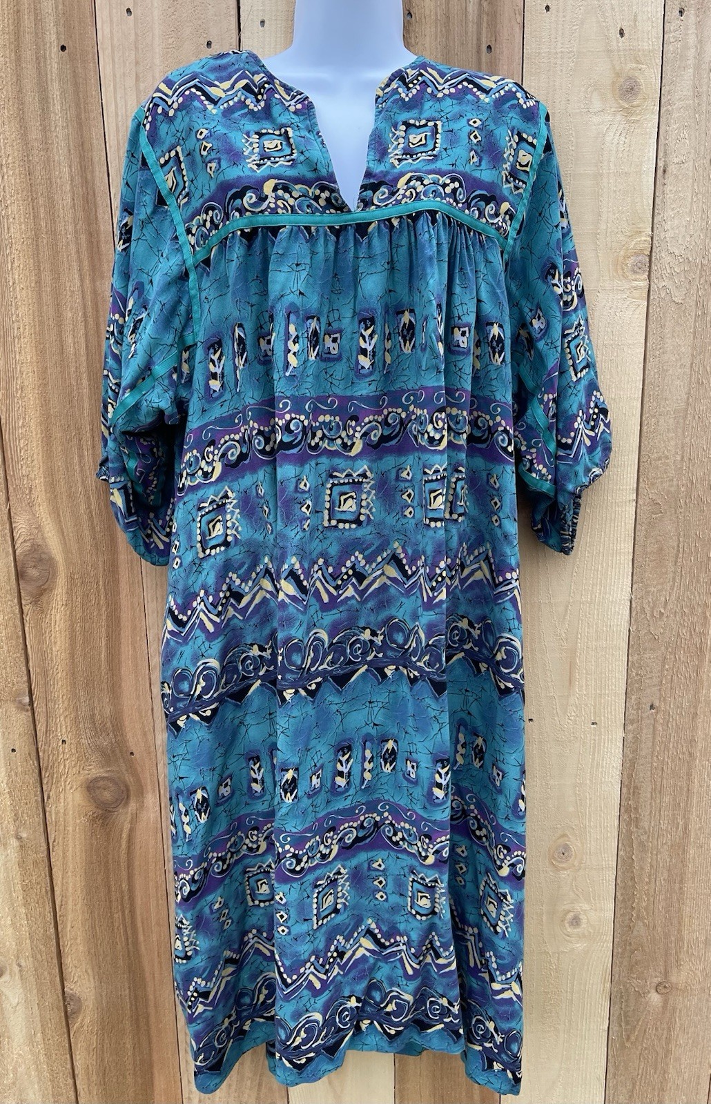Vintage Krist Gudnason 80s Dress Muumuu Turquoise Southwest Print Kaftan L/XL?