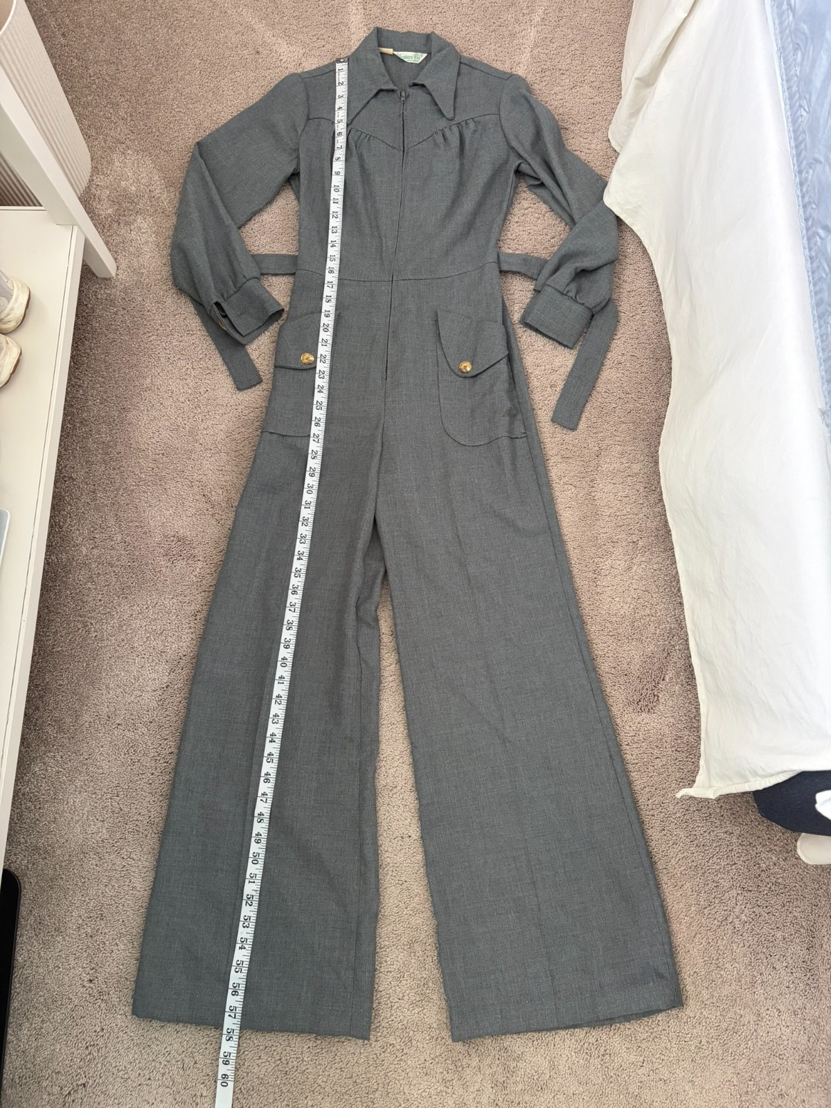 Vintage 70’s Juniors Grey Pants Jumpsuit with zip closure size 9