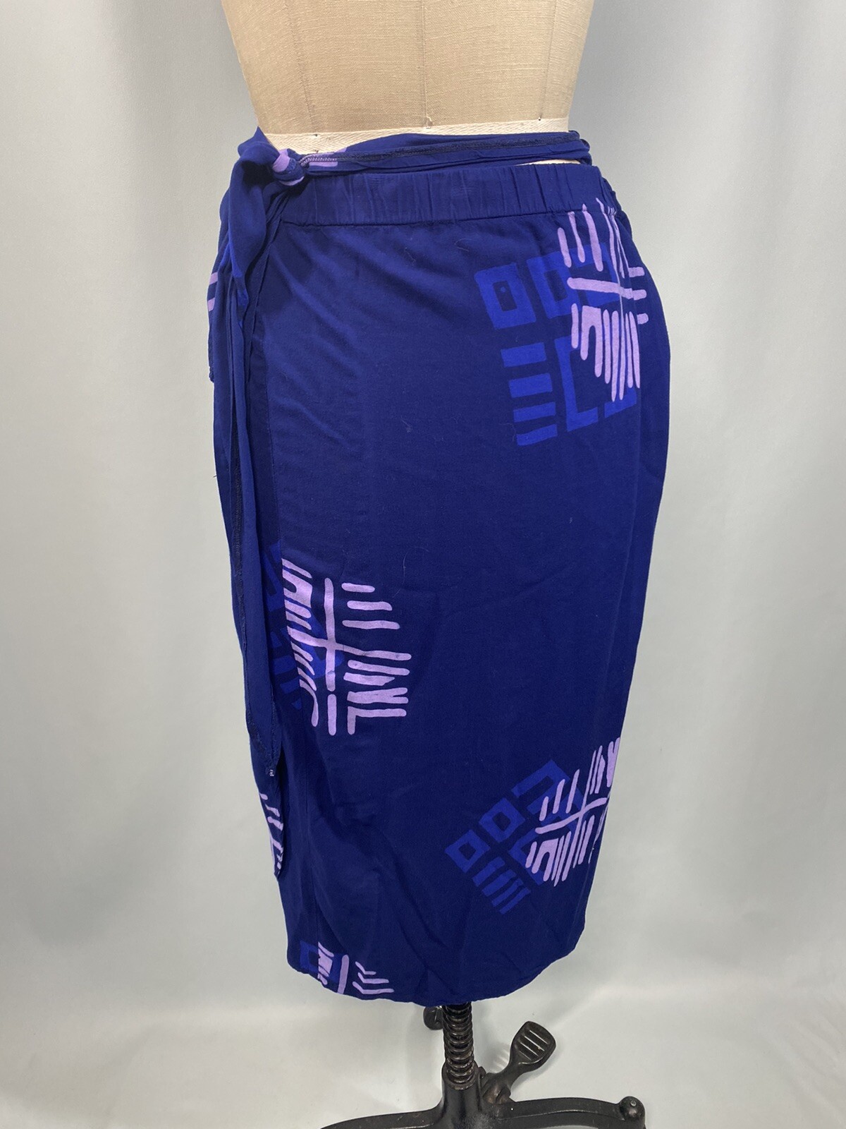 Vintage Tropical Dress set SIZE XL Rayon Navy Top & Wrap skirt loose beach