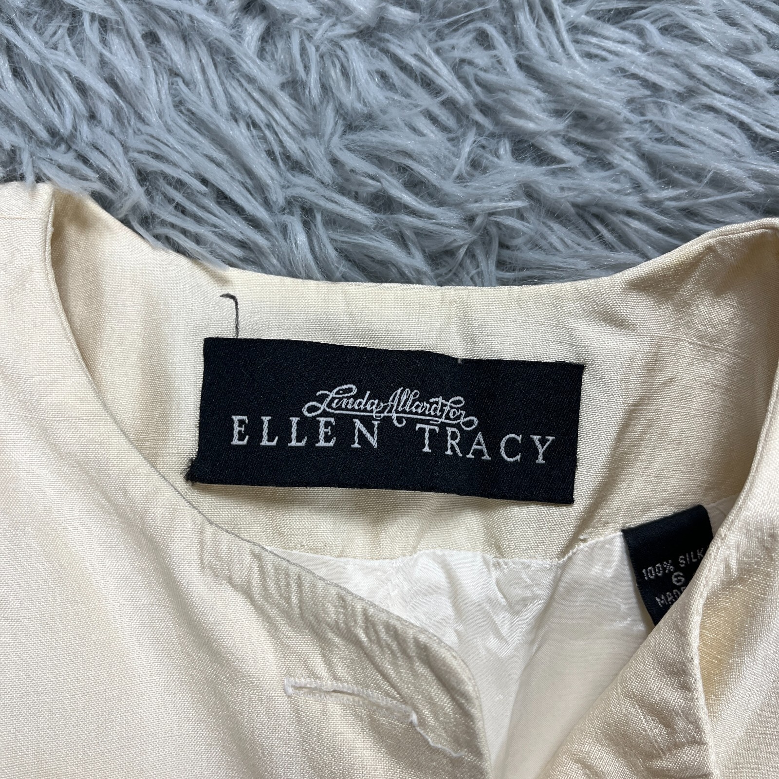 Vintage Ellen Tracy Silk Jacket Women’s 6 Ivory 80’s Retro Luxury Mid-Length
