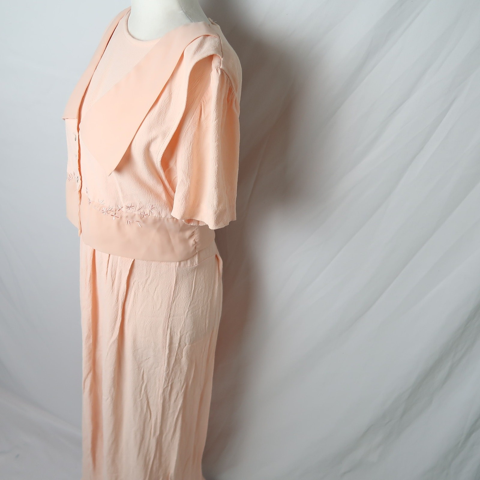 Vintage 80s peach orange crepe short sleeve maxi dress 8