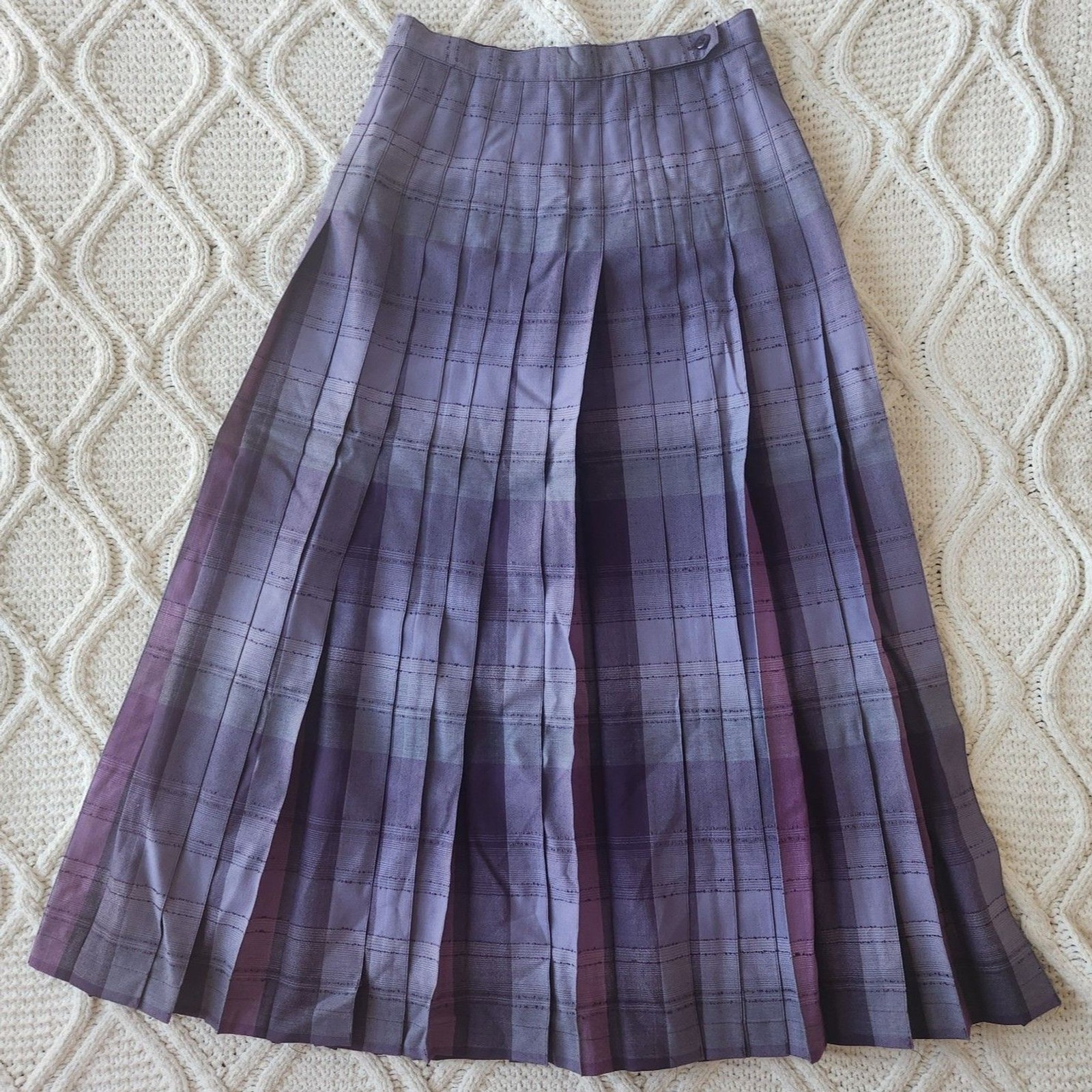 Vintage Pendleton Purple Plaid Pleated 100% Wool Maxi Skirt Size 6 Dark Academia