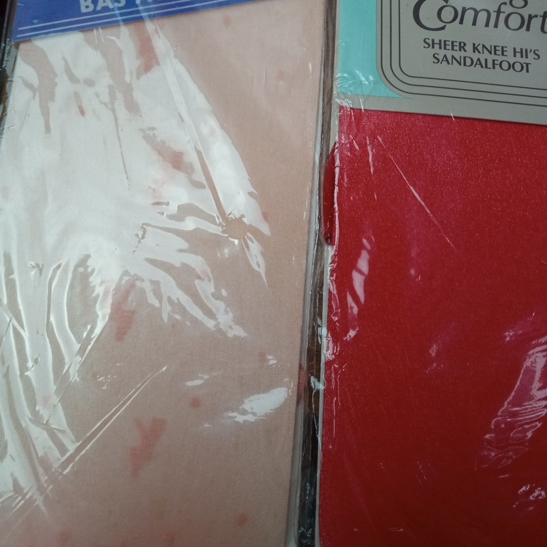 7 Vtg Textured Mesh Knee Hi High Sandal Foot Nylons Stockings One Size 8.5-13
