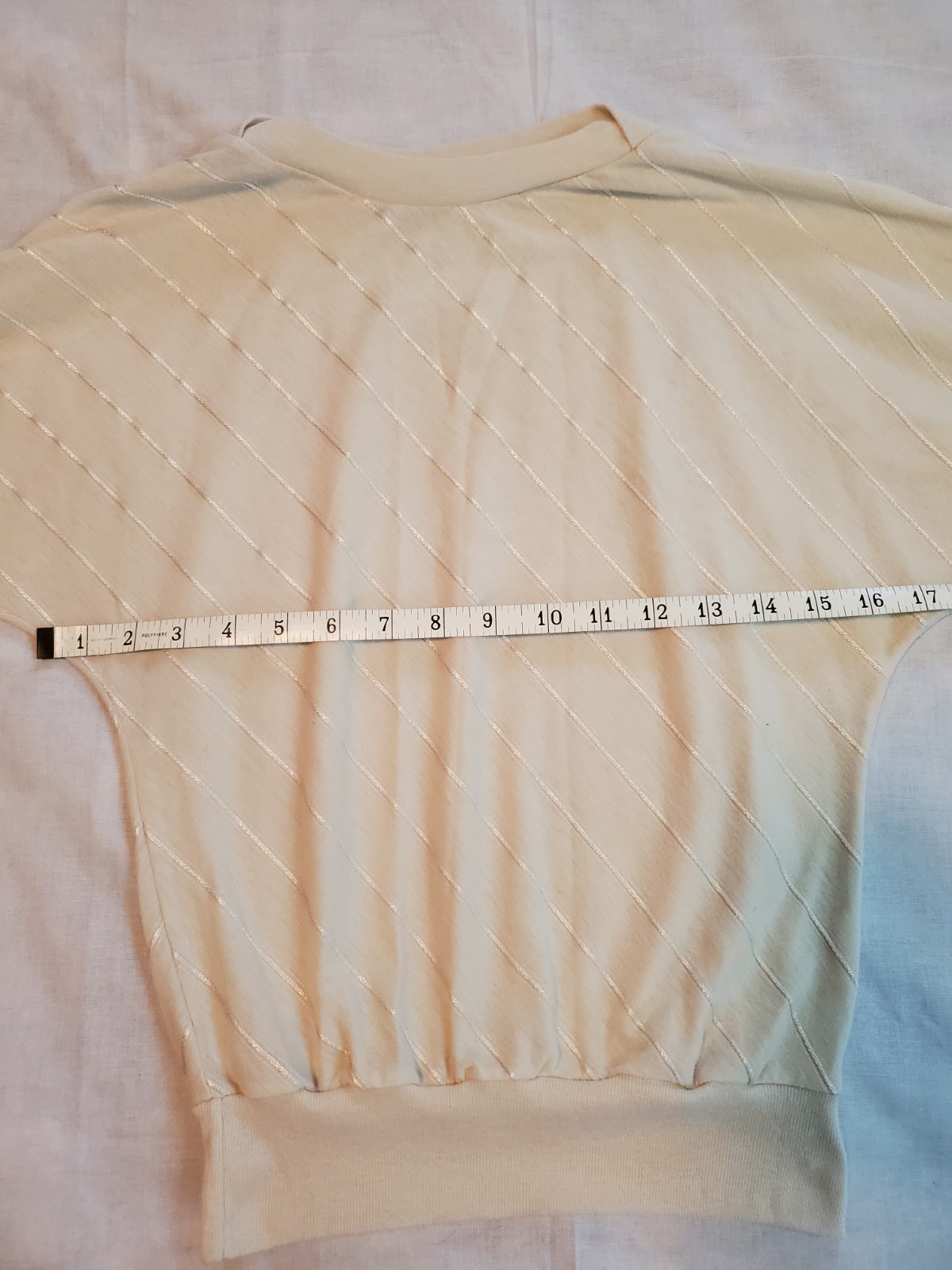 Vintage 80s Variety Cream Silver Stripe Retro Crop Top Sweatshirt Womens Small