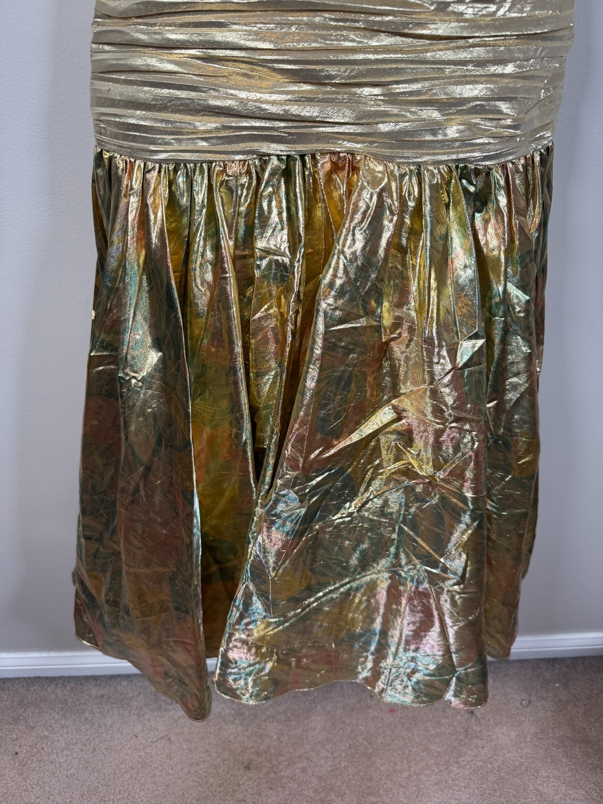 Vintage I. Magnin Gold Lame Dress Size 10 Glam Party Cocktail Metallic 80s