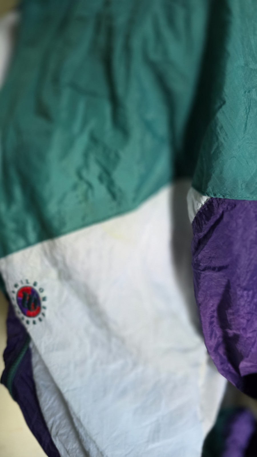 VTG Wilson 80’s Color Block Track Windbreaker Jacket SZ SM Purple Green White 🎾