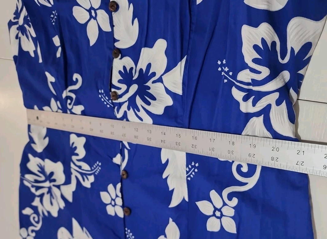Tiki Palm Hawaiian XXL Blue White Kaftan Cottage Beach Button Up NWT NOS VTG