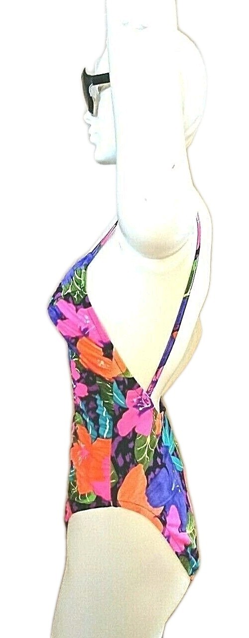 VTG NWT 1990’s UjENA Vibrate Multi Color Floral One-Piece Bathing Suit/Swimsuit