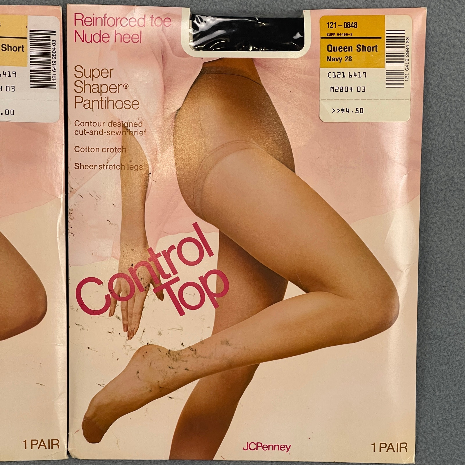JC Penny Control Top Panty Hose Super Shaper Navy Queen Short 2 Pair Vintage USA