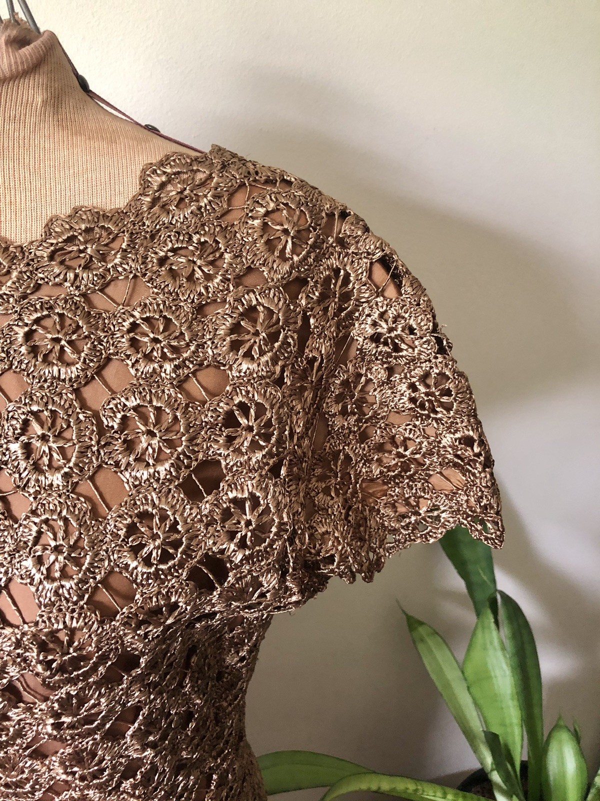 Vintage Italian Woven Raffia Latte Brown Dress