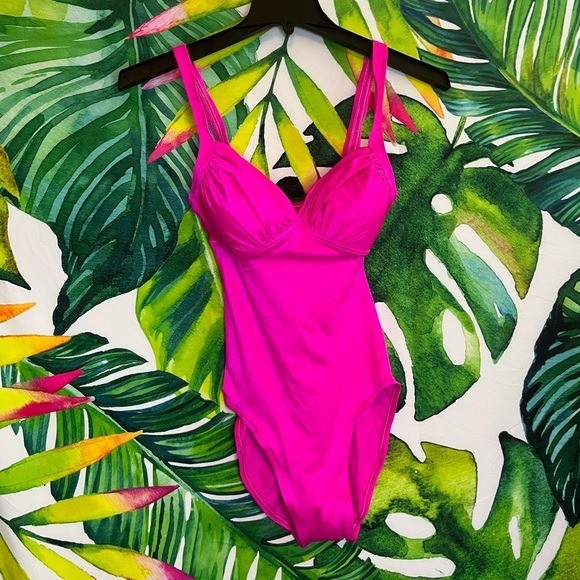Vintage 80s Rose Marie Reid Womens XS Neon Pink Summer Preppy 1 Piece Swimsuit