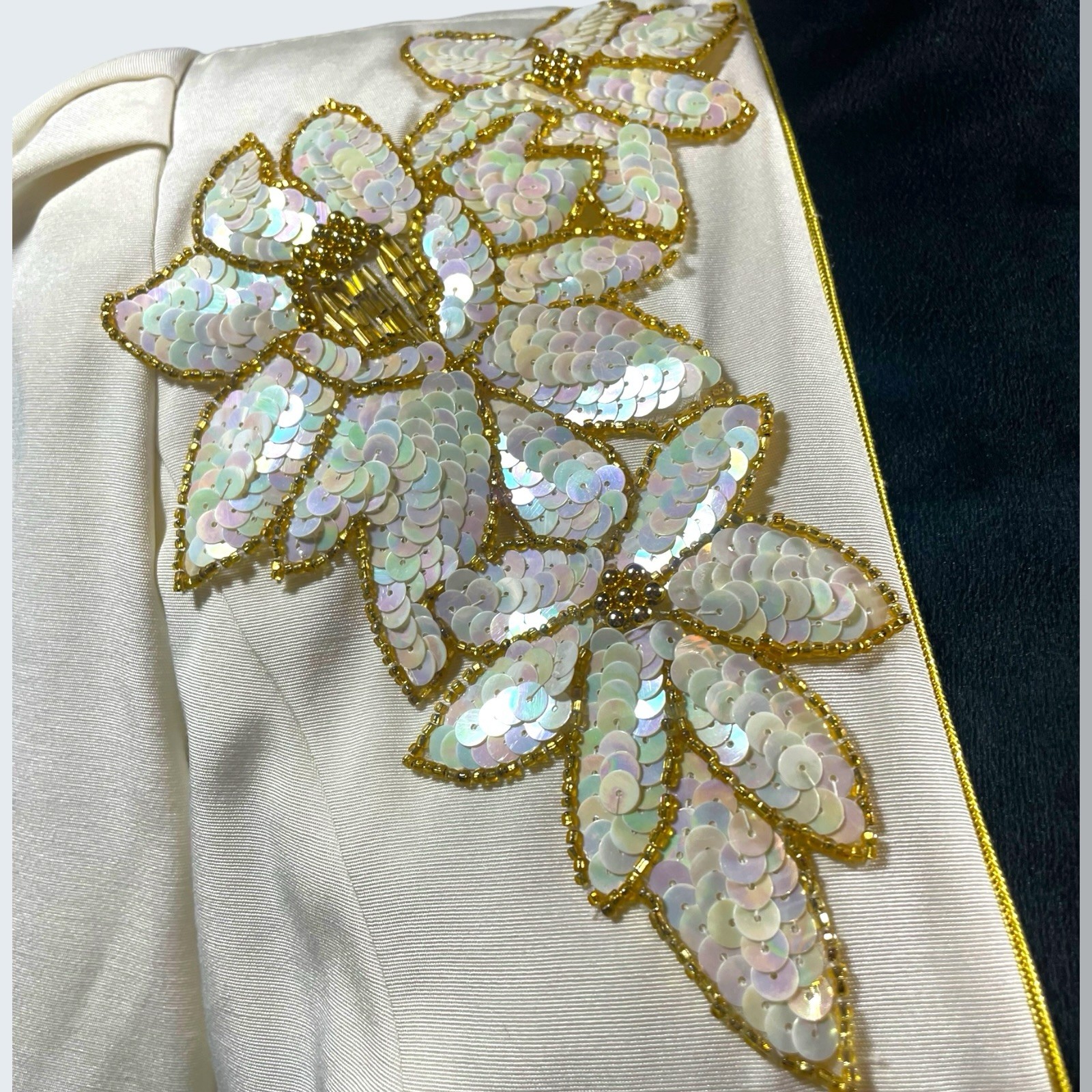 Vintage Abby Kent Ivory Satin Suit Set Sequin Applique 3pc USA 6/8
