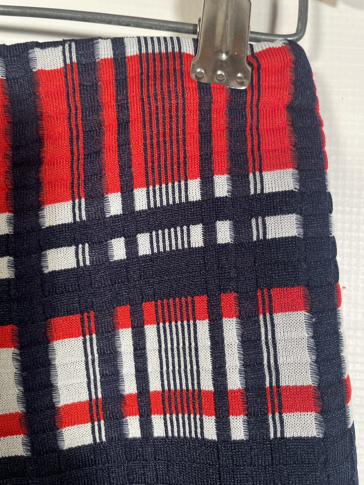 Vintage 1970s Textured Plaid Red White And Blue Flare Leg Pants Size 28×29