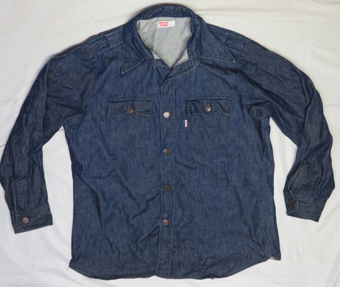 LEVIS WOMENS BLUE JEAN DENIM JACKET LARGE BIG E VINTAGE 100% COTTON EPAULET