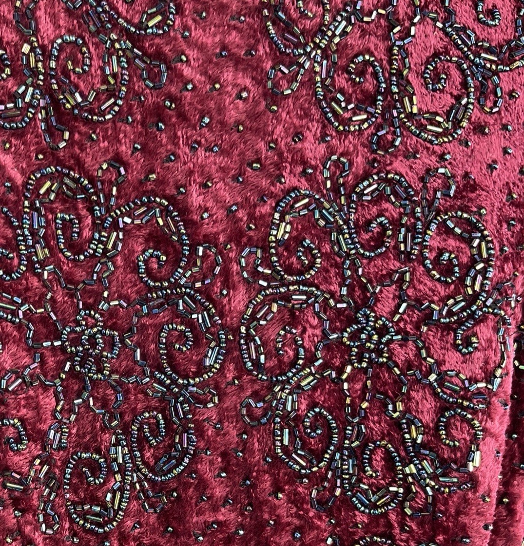 Vintage Paradise NY Beaded Velvet Floral Sleeveless Top Maroon Zip Size Small S