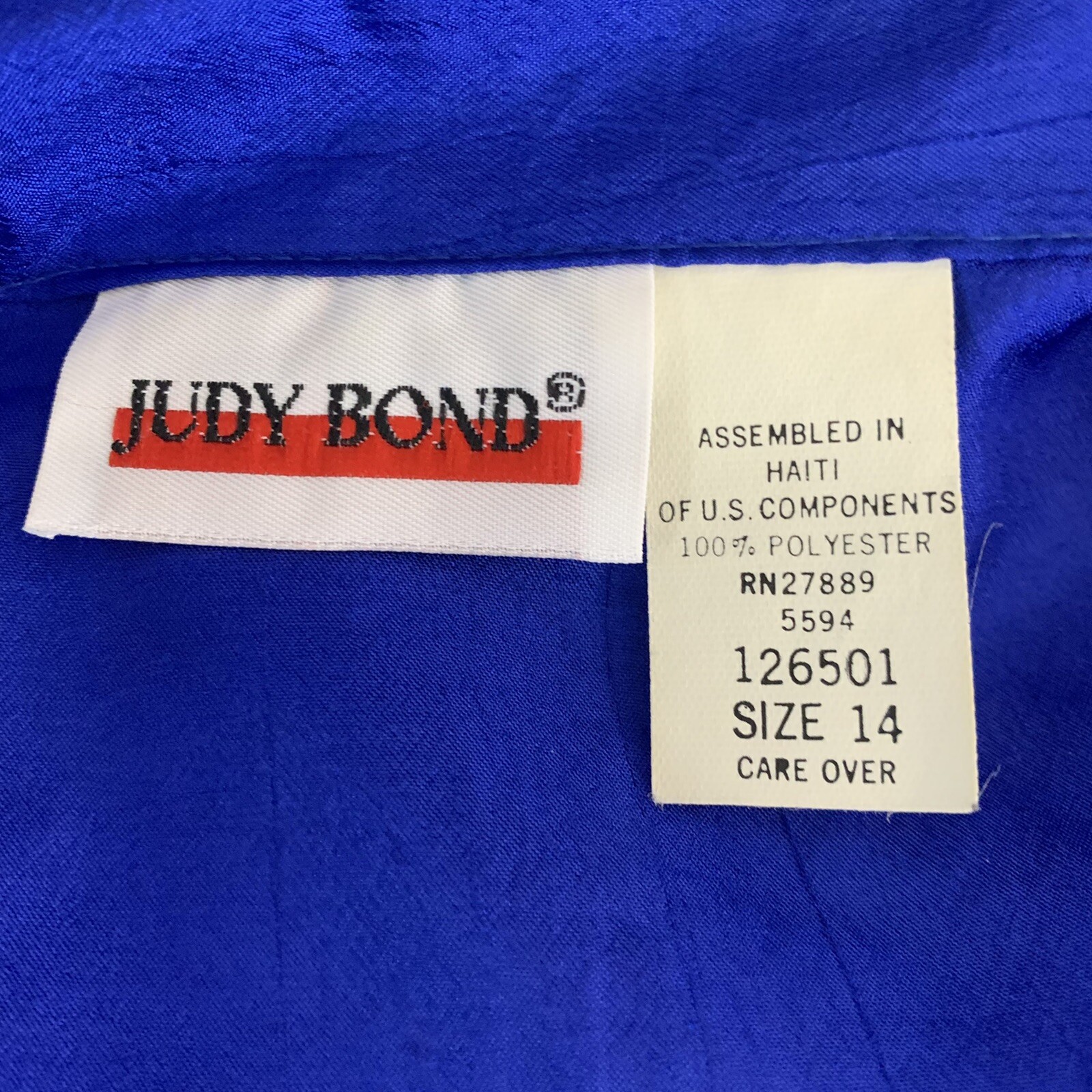 Judy Bond Top sz 14 Blue Secretary Chic DIsco Glam Y2K Retro VINTAGE RF5