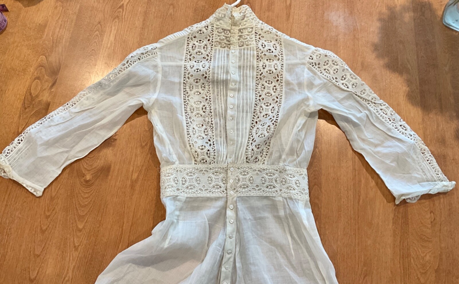 VICTORIAN EDWARDIAN SUMMER GARDEN COTTON LACE TEA WEDDING DRESS EXC XS