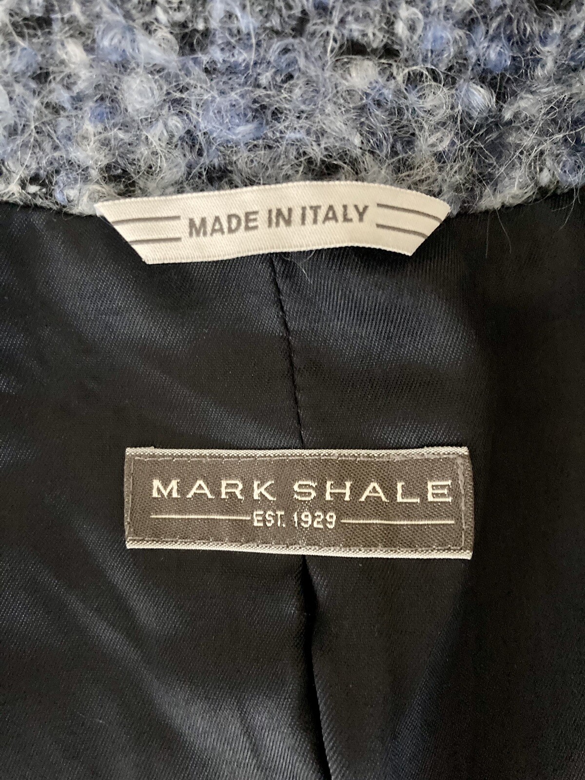 Vintage Mark Shale Women’s Blue Bouclé Wool Blend Long Coat Size 12 Italy